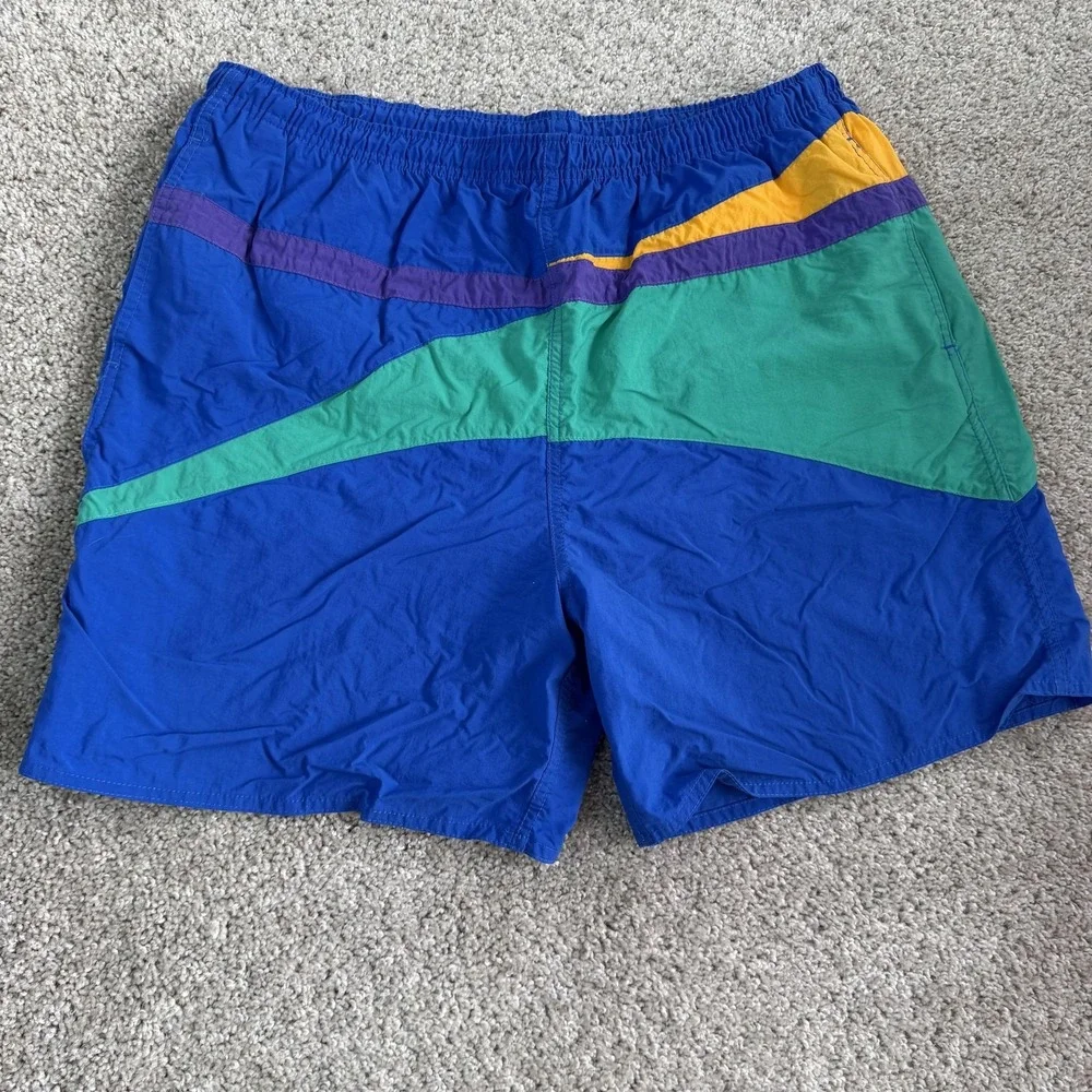 Vintage Colorblock Swim Shorts Mens XL Multicolor Mesh Lined Trunks Beach